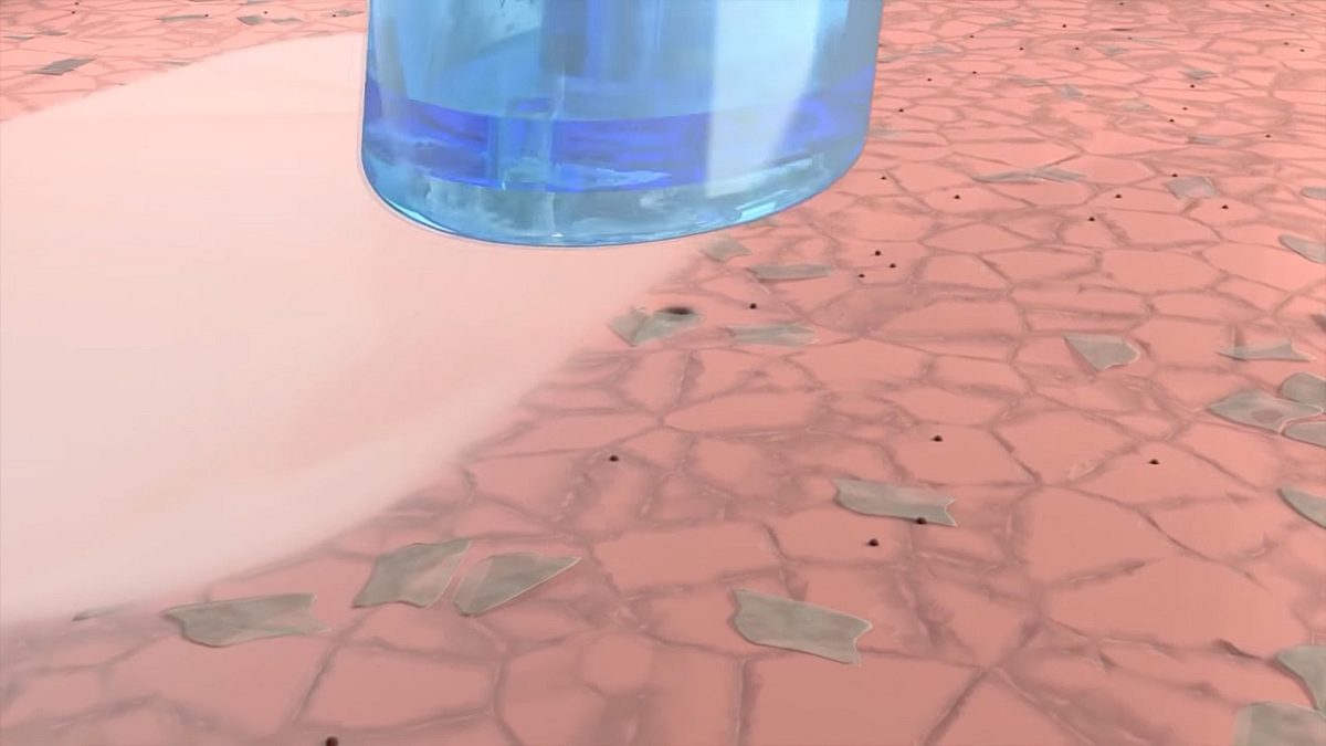 eine Illustration, die den ersten Schritt der Hydrafacial-Behandlung mit der Hautabtragung veranschaulicht